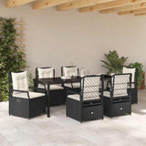 Set da Pranzo per Giardino 7 pcs Nero polyrattan