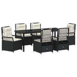 Set da Pranzo per Giardino 7 pcs Nero polyrattan