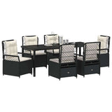 Set da Pranzo per Giardino 7 pcs Nero polyrattan