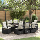 Set da Pranzo per Giardino 9 pcs Nero polyrattan
