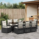 Set da Pranzo per Giardino 9 pcs Nero polyrattan