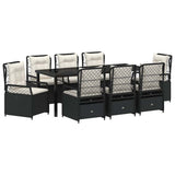 Set da Pranzo per Giardino 9 pcs Nero polyrattan