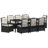 Set da Pranzo per Giardino 9 pcs Nero polyrattan