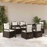 Set da Pranzo per Giardino 7 pcs Marrone polyrattan