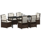 Set da Pranzo per Giardino 7 pcs Marrone polyrattan