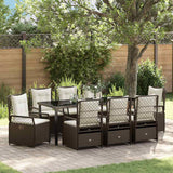 Set da Pranzo per Giardino 9 pcs Marrone polyrattan