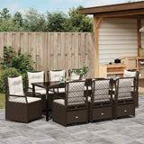Set da Pranzo per Giardino 9 pcs Marrone polyrattan