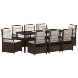 Set da Pranzo per Giardino 9 pcs Marrone polyrattan