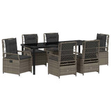 Set da Pranzo per Giardino 7 pcs Grigio polyrattan