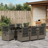 Set da Pranzo per Giardino 9 pcs Grigio polyrattan
