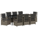 Set da Pranzo per Giardino 9 pcs Grigio polyrattan