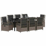 Set da Pranzo per Giardino 9 pcs Grigio polyrattan