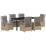 Set da Pranzo per Giardino 7 pcs Beige e Grigio Chiaro