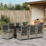 Set da Pranzo per Giardino 9 pcs Grigio chiaro polyrattan