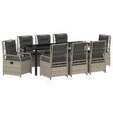 Set da Pranzo per Giardino 9 pcs Grigio chiaro polyrattan