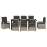 Set da Pranzo per Giardino 9 pcs Grigio chiaro polyrattan