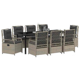 Set da Pranzo per Giardino 9 pcs Grigio chiaro polyrattan