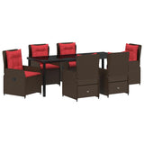 Set da Pranzo per Giardino 7 pcs Marrone Poly Rattan