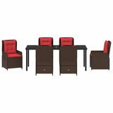 Set da Pranzo per Giardino 7 pcs Marrone Poly Rattan