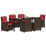 Set da Pranzo per Giardino 7 pcs Marrone Poly Rattan