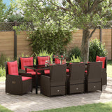Set da Pranzo per Giardino 9 pcs Marrone Poly Rattan