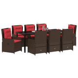 Set da Pranzo per Giardino 9 pcs Marrone Poly Rattan