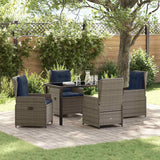 Set da Pranzo per Giardino con cuscino 5 pcs Grigio Poly Rattan