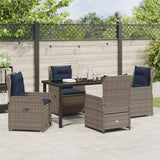 Set da Pranzo per Giardino con cuscino 5 pcs Grigio Poly Rattan