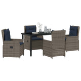Set da Pranzo per Giardino con cuscino 5 pcs Grigio Poly Rattan