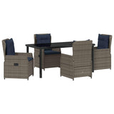 Set da Pranzo per Giardino con cuscino 5 pcs Grigio Poly Rattan
