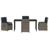 Set da Pranzo per Giardino con cuscino 5 pcs Grigio Poly Rattan
