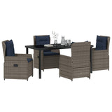 Set da Pranzo per Giardino con cuscino 5 pcs Grigio Poly Rattan