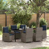 Set da Pranzo per Giardino con cuscino 7 pcs Grigio Poly Rattan