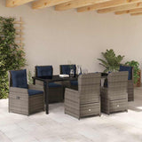 Set da Pranzo per Giardino con cuscino 7 pcs Grigio Poly Rattan