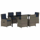 Set da Pranzo per Giardino con cuscino 7 pcs Grigio Poly Rattan