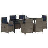 Set da Pranzo per Giardino con cuscino 7 pcs Grigio Poly Rattan