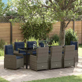 Set da Pranzo per Giardino con cuscino 9 pcs Grigio Poly Rattan