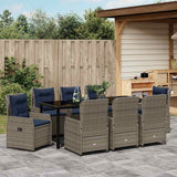 Set da Pranzo per Giardino con cuscino 9 pcs Grigio Poly Rattan
