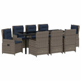 Set da Pranzo per Giardino con cuscino 9 pcs Grigio Poly Rattan