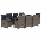 Set da Pranzo per Giardino con cuscino 9 pcs Grigio Poly Rattan
