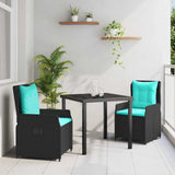 Set da Pranzo per Giardino con cuscino 3 pcs Nero Poly Rattan