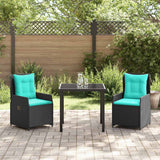 Set da Pranzo per Giardino con cuscino 3 pcs Nero Poly Rattan