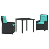 Set da Pranzo per Giardino con cuscino 3 pcs Nero Poly Rattan