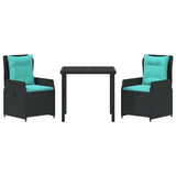 Set da Pranzo per Giardino con cuscino 3 pcs Nero Poly Rattan