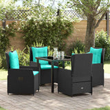 Set da Pranzo per Giardino con cuscino 5 pcs Nero Poly Rattan
