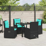 Set da Pranzo per Giardino con cuscino 5 pcs Nero Poly Rattan