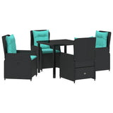 Set da Pranzo per Giardino con cuscino 5 pcs Nero Poly Rattan