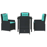 Set da Pranzo per Giardino con cuscino 5 pcs Nero Poly Rattan