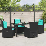 Set da Pranzo per Giardino con cuscino 5 pcs Nero Poly Rattan