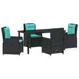 Set da Pranzo per Giardino con cuscino 5 pcs Nero Poly Rattan